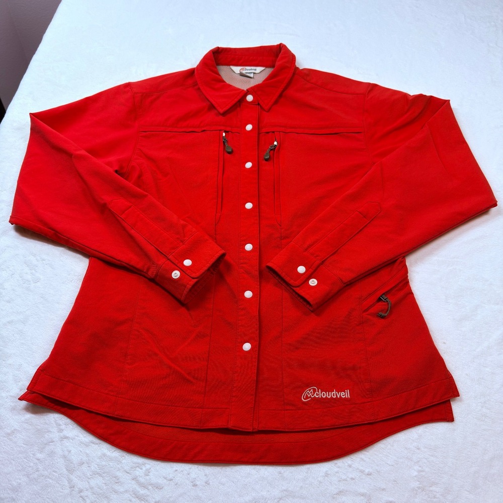 Cloudveil Snap Front Hiking Shirt Womens Large Red Good Technical Performance